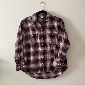 Old Navy Boyfriend Maroon Plaid Button Down Shirt Medium Casual Classic Everyday